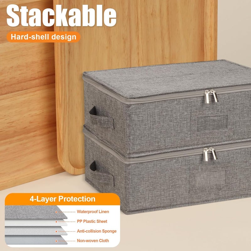 Kukikan Coffee Mug Storage Box 2 Pack with Dividers, China Storage Containers Organizer Moving Supplies, Hard Shell & Stackable for Coffee Mugs, Tea Cups w/Sturdy Lid & Handles, 24 Compartments, Grey - Image 2